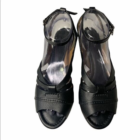 𝅺chloe Leather Ankle Strap Cork Wedge Sandals - Picture 2 of 8